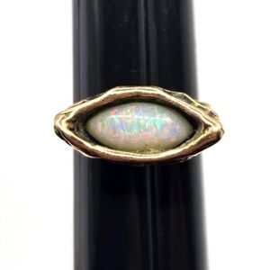 Modern Style 14K Yellow Gold White Opal Ring